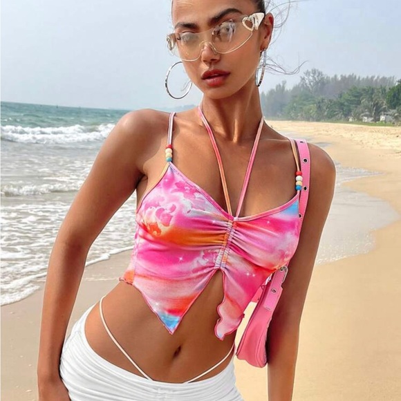 💖 5 items for $25 Sale! 💖 Tie Dye Asymmetrical Hem Crop Cami Top L - Picture 4 of 4